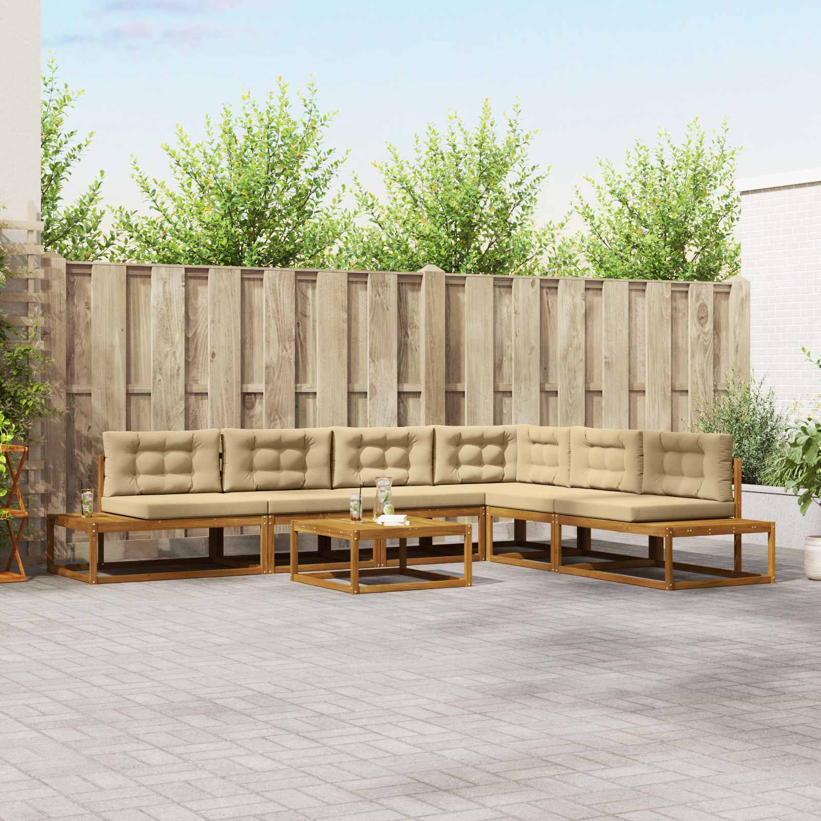 Buiten bankenset 7 Stuk Natuurlijk en Beige