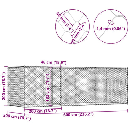 Hondenbench Zilver 600 x 200 x 256 cm Gegalvaniseerd staal
