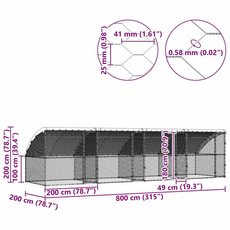 Kippenhok 4 pcs Zilver 800 x 200 x 198,5 cm