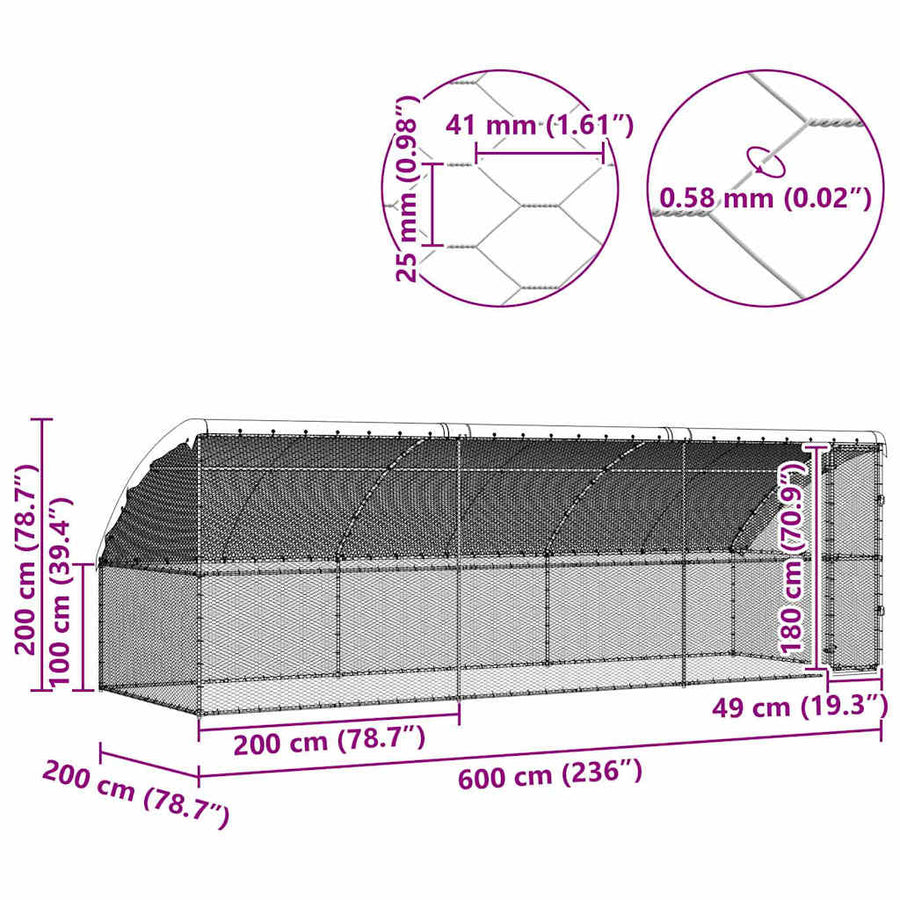 Kippenhok Zilver 600 x 200 x 198.5 cm Gegalvaniseerd staal