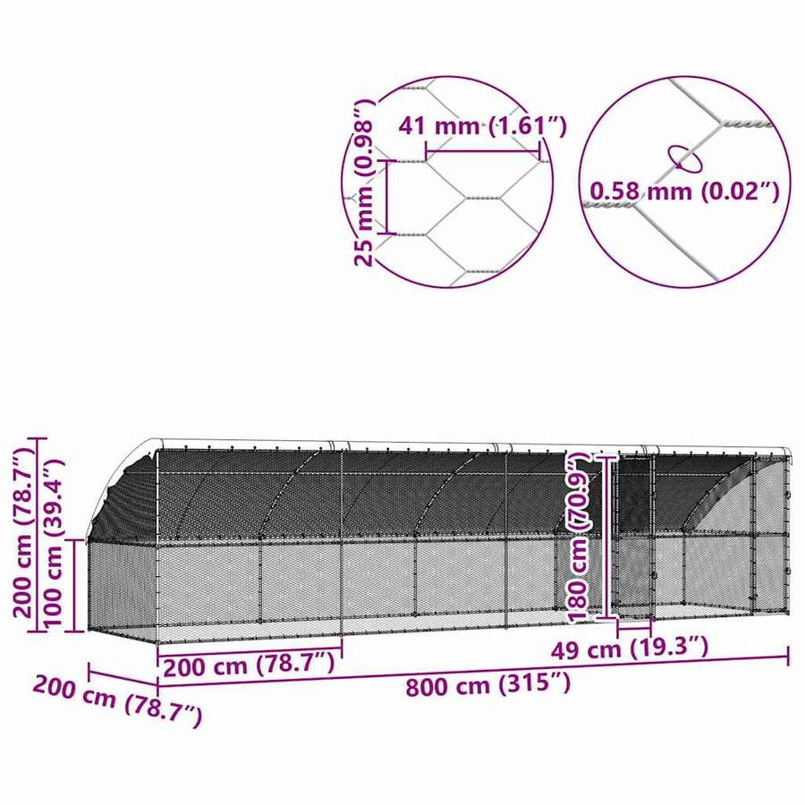 Kippenhok 4 pcs Zilver 800 x 200 x 198,5 cm