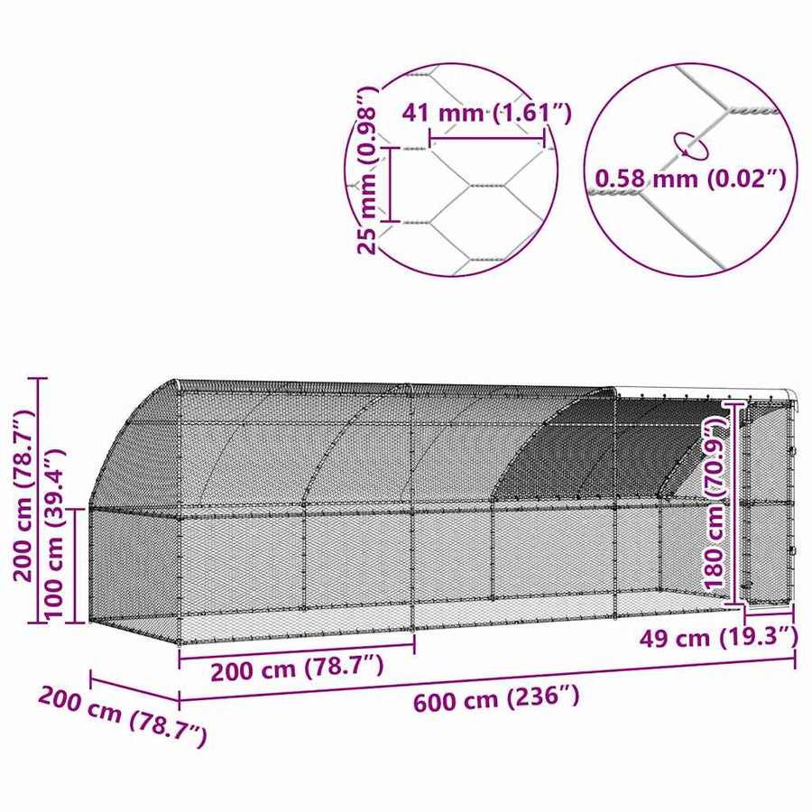 Kippenhok Zilver 600 x 200 x 198.5 cm Gegalvaniseerd staal