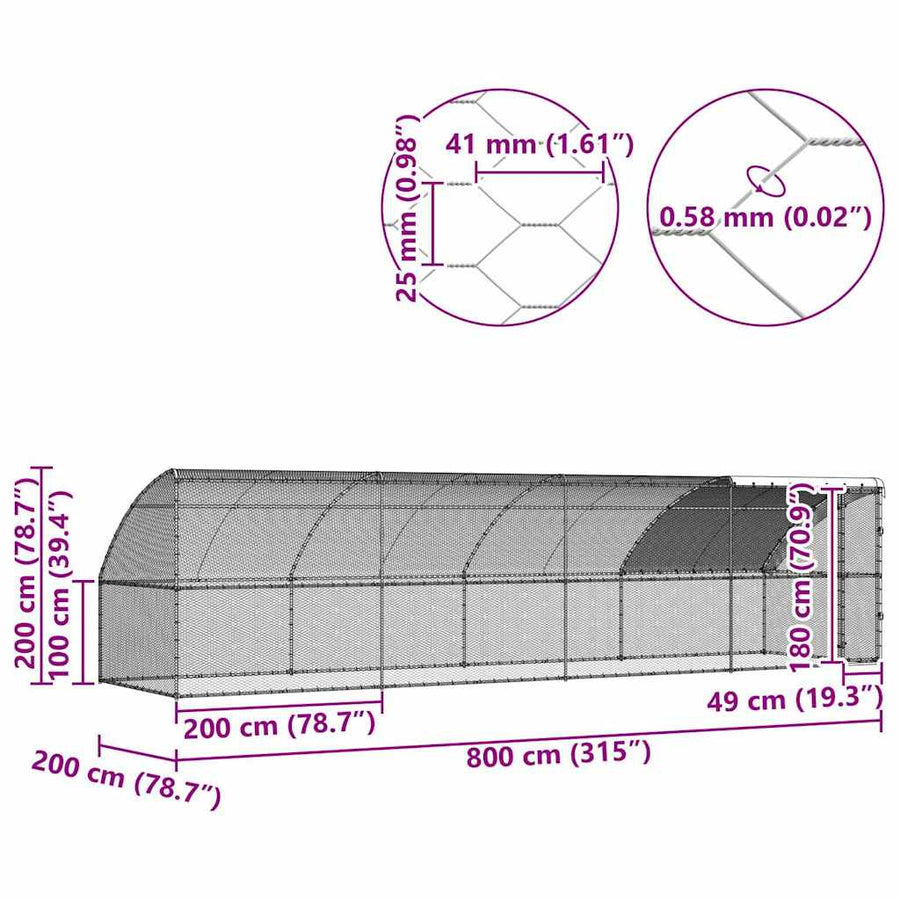 Kippenhok 4 pcs Zilver 800 x 200 x 200 cm Staal en PE