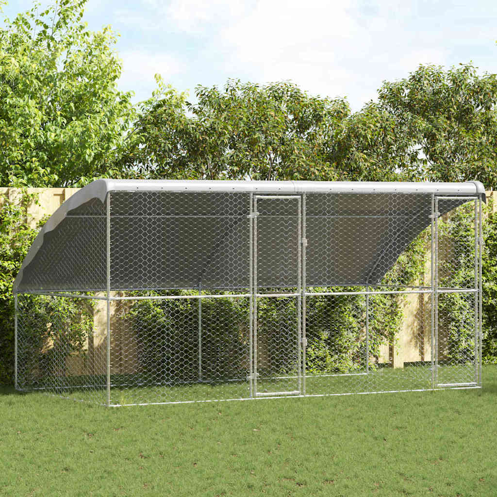 Hondenhok Met Opslag 2 Pcs Zilver 4 X 2 X 2 M Staal 400 cm Met 2 deuren
