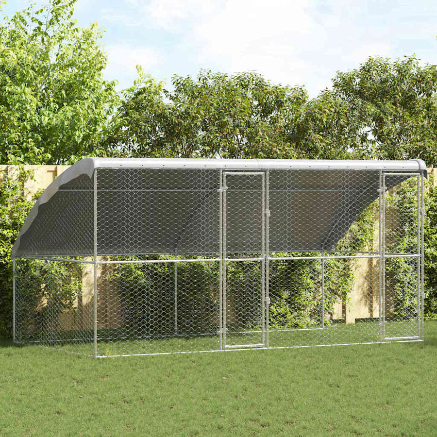 Hondenhok Met Opslag 2 Pcs Zilver 4 X 2 X 2 M Staal 400 cm Met 2 deuren