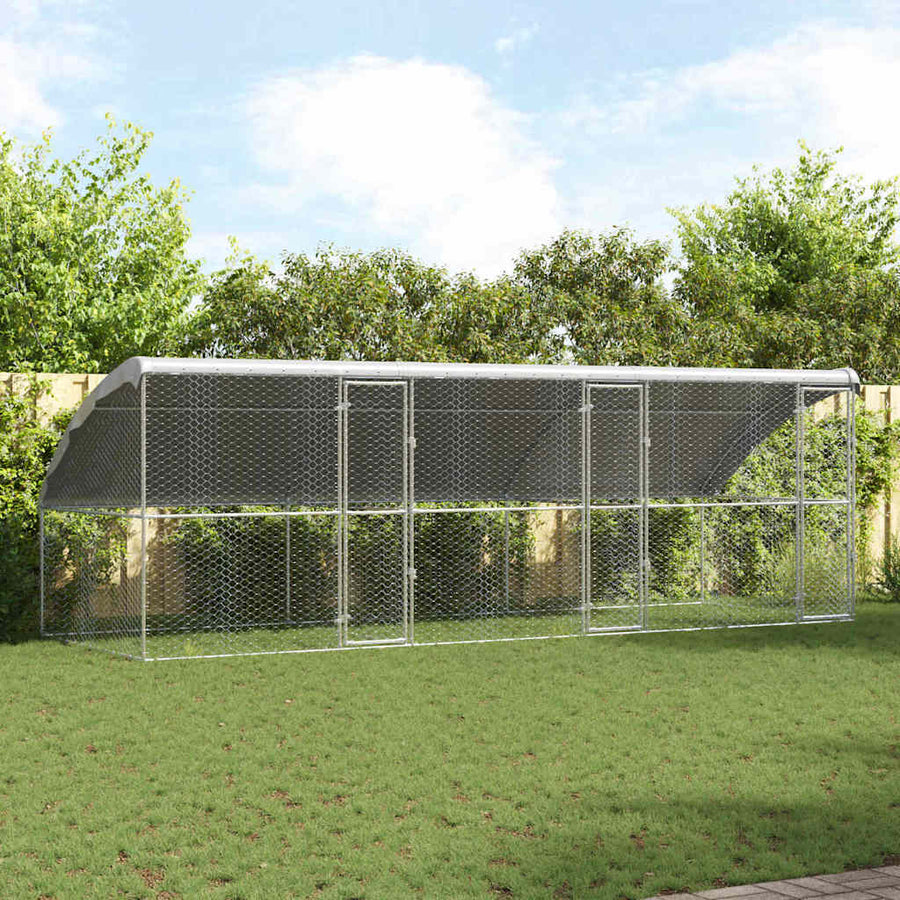 Hondenhok Met Opslag 3 Pcs Zilver 6 X 2 X 2 M Staal 600 cm met 3 deuren