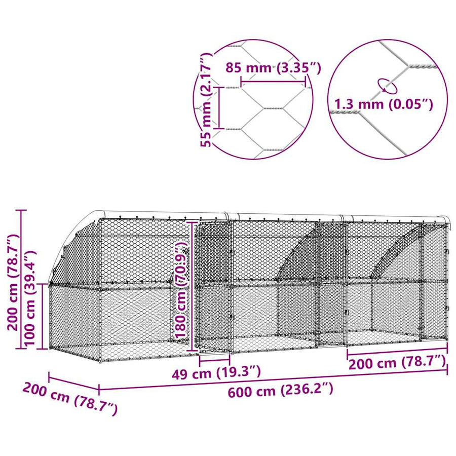 Hondenhok Met Opslag 3 Pcs Zilver 6 X 2 X 2 M Staal 600 cm met 3 deuren