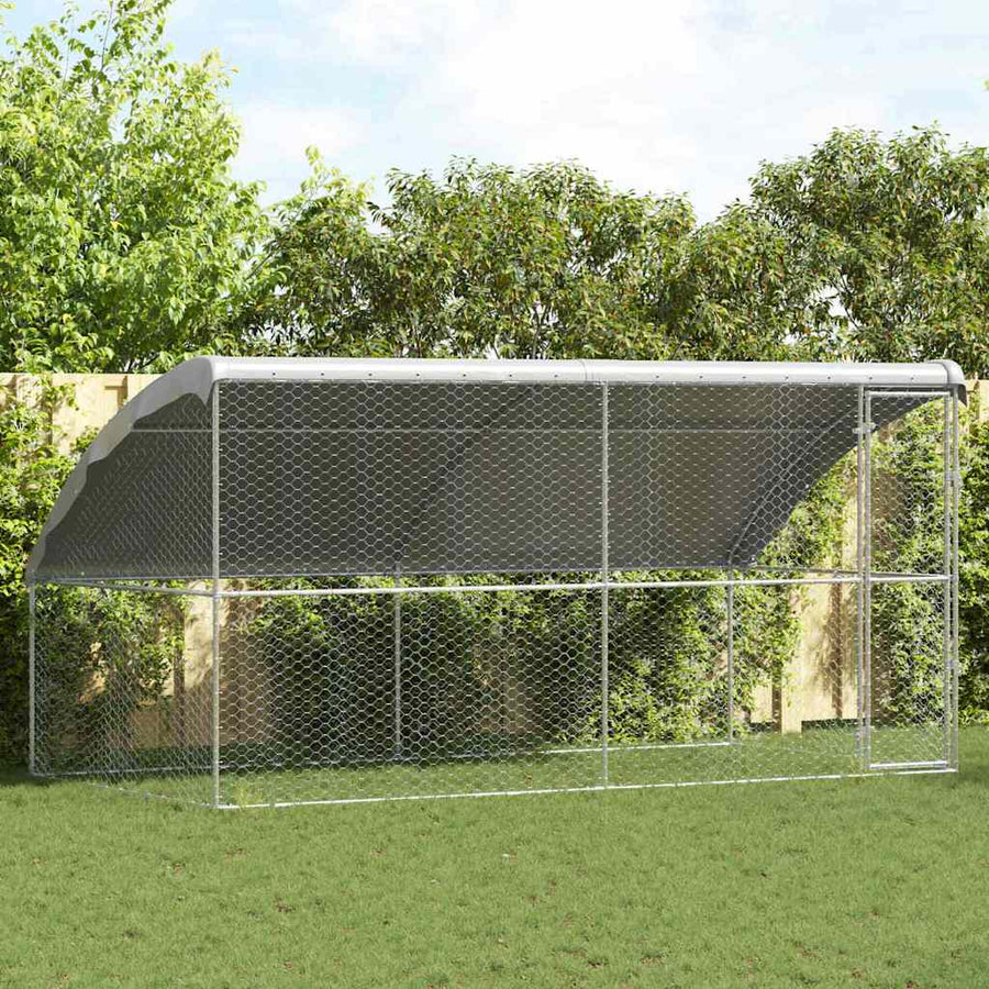 Hondenhok Met Opslag 2 Pcs Zilver 4 X 2 X 2 M Staal 400 cm Met 1 deur