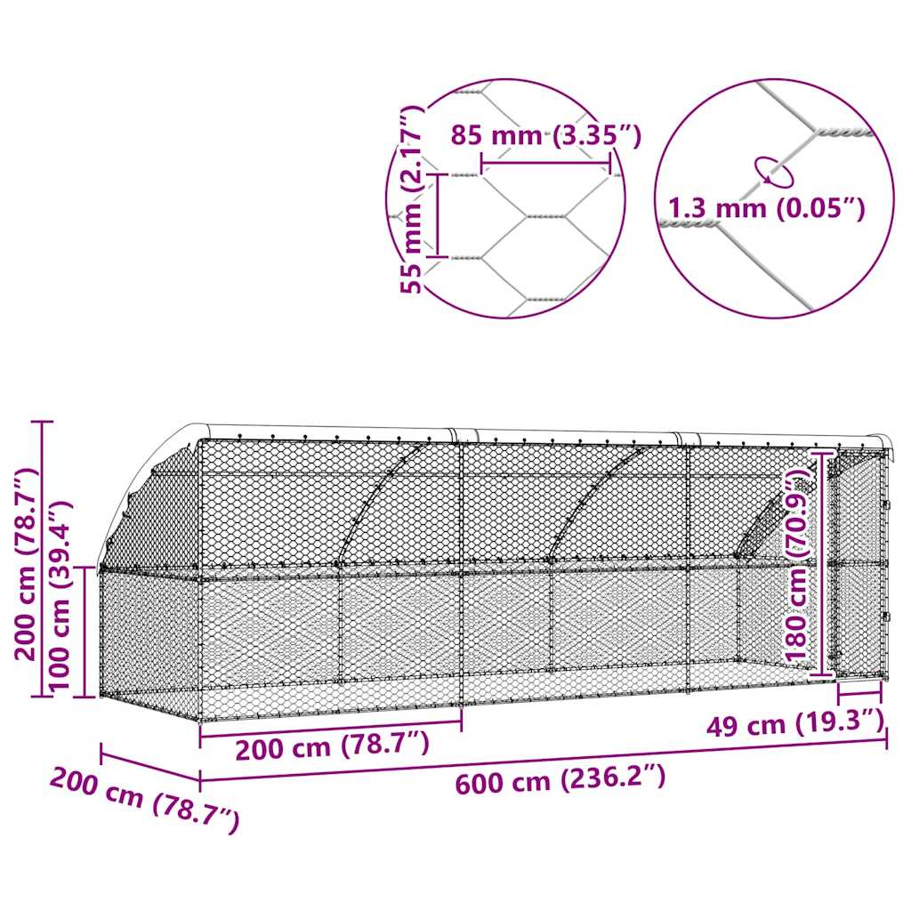Hondenhok Met Opslag 3 Pcs Zilver 6 X 2 X 2 M Staal 600 cm Met 1 deur