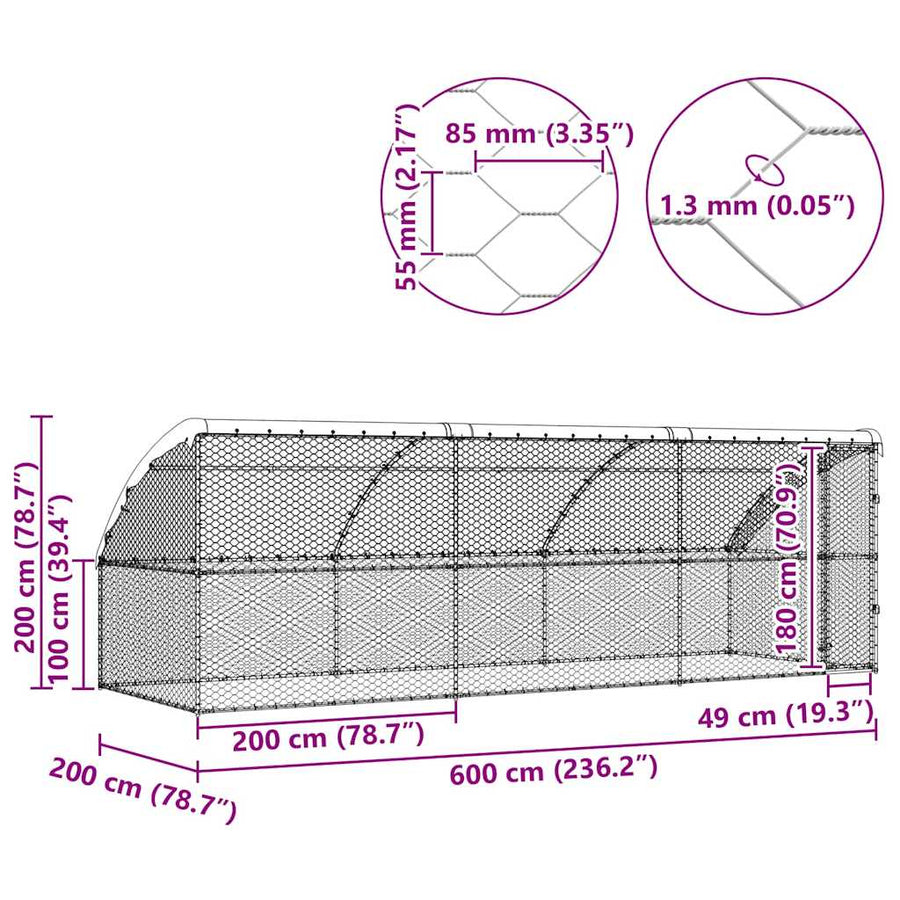 Hondenhok Met Opslag 3 Pcs Zilver 6 X 2 X 2 M Staal 600 cm Met 1 deur