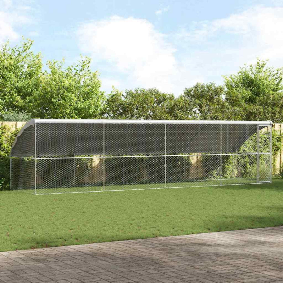 Hondenhok Met Opslag 4 Pcs Zilver 8 X 2 X 2 M Staal 800 x 230 cm Met 1 deur