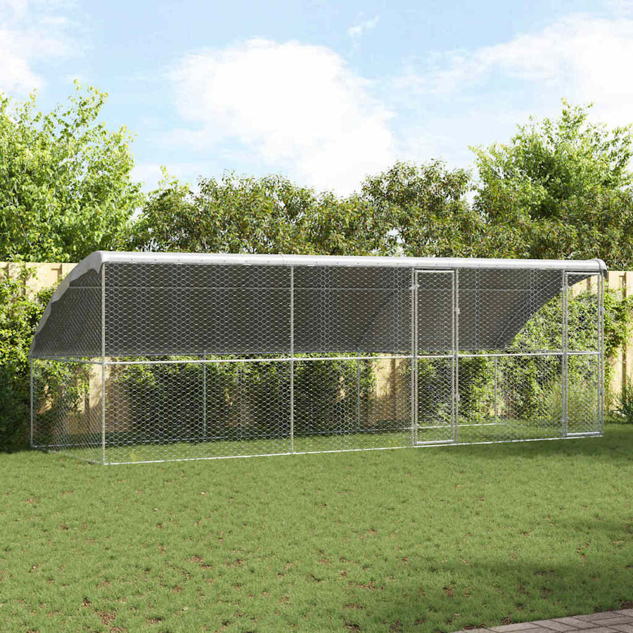 Hondenhok Met Opslag 3 Pcs Zilver 6 X 2 X 2 M Staal 600 cm Met 2 deuren