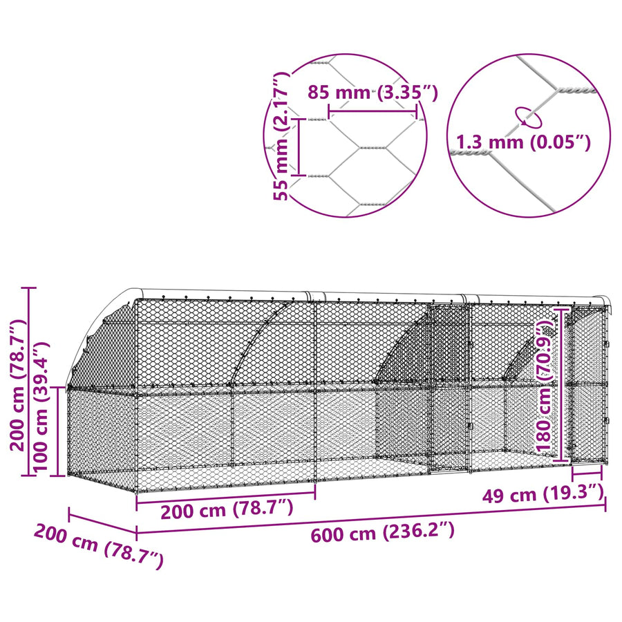 Hondenhok Met Opslag 3 Pcs Zilver 6 X 2 X 2 M Staal 600 cm Met 2 deuren