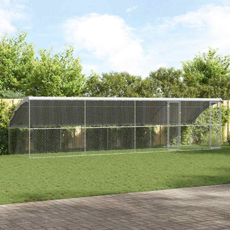 Hondenhok Met Opslag 4 Pcs Zilver 8 X 2 X 2 M Staal 800 x 230 cm Met 2 deuren