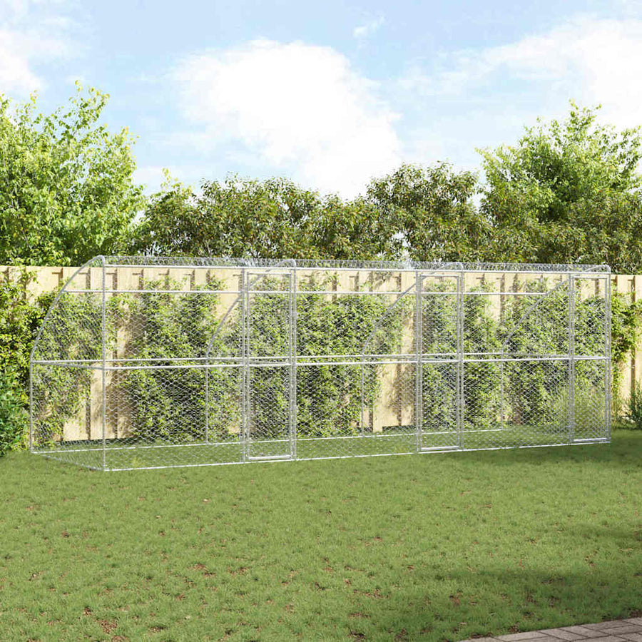 Hondenhok Met Opslag 3 Pcs Zilver 6 X 2 X 2 M Staal 600 cm met 3 deuren