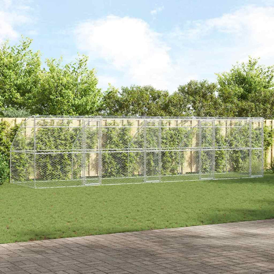 Hondenhok Met Opslag 4 Pcs Zilver 8 X 2 X 2 M Staal 800 x 230 cm met 4 deuren