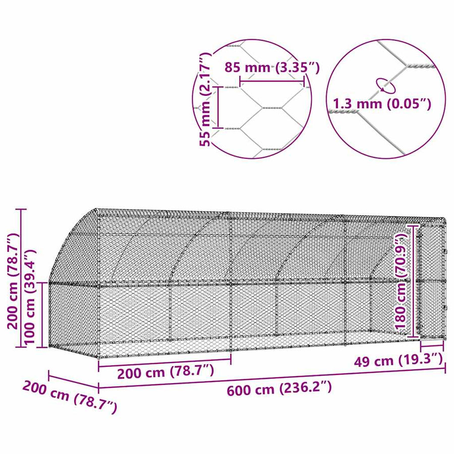 Hondenhok Met Opslag 3 Pcs Zilver 6 X 2 X 2 M Staal 600 cm Met 1 deur