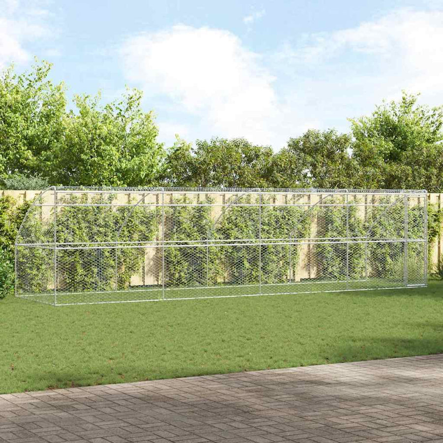 Hondenhok Met Opslag 4 Pcs Zilver 8 X 2 X 2 M Staal 800 x 230 cm Met 1 deur