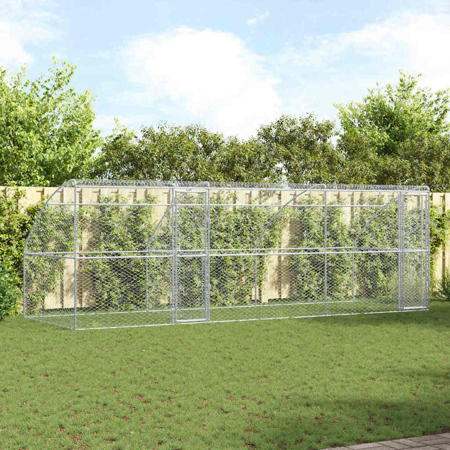 Hondenhok Met Opslag 3 Pcs Zilver 6 X 2 X 2 M Staal 600 cm Met 2 deuren