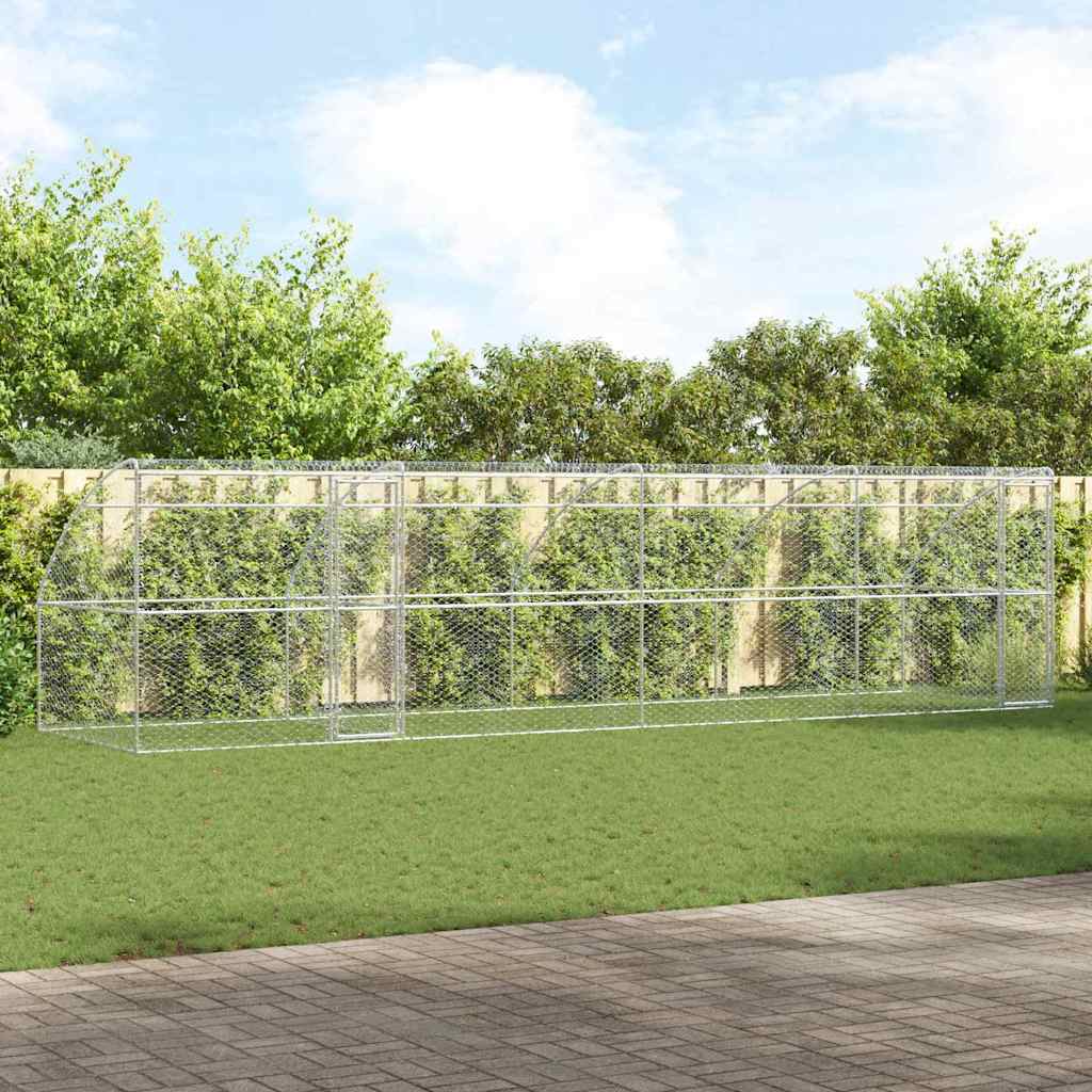 Hondenhok Met Opslag 4 Pcs Zilver 8 X 2 X 2 M Staal 800 x 230 cm Met 2 deuren