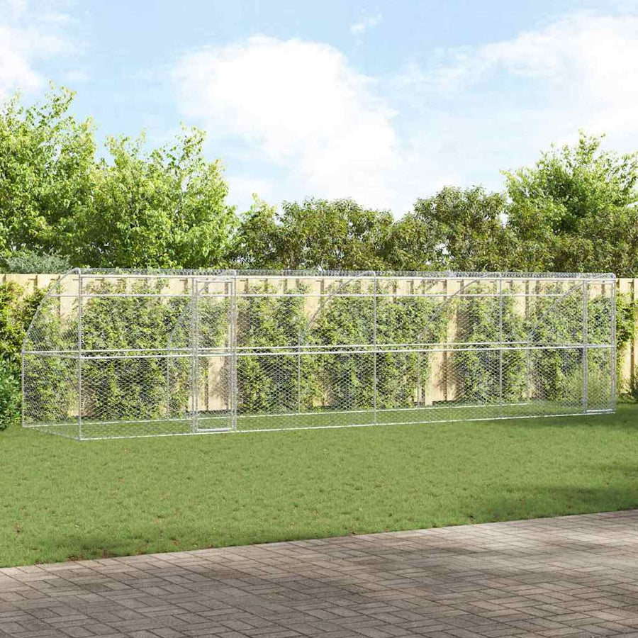 Hondenhok Met Opslag 4 Pcs Zilver 8 X 2 X 2 M Staal 800 x 230 cm Met 2 deuren
