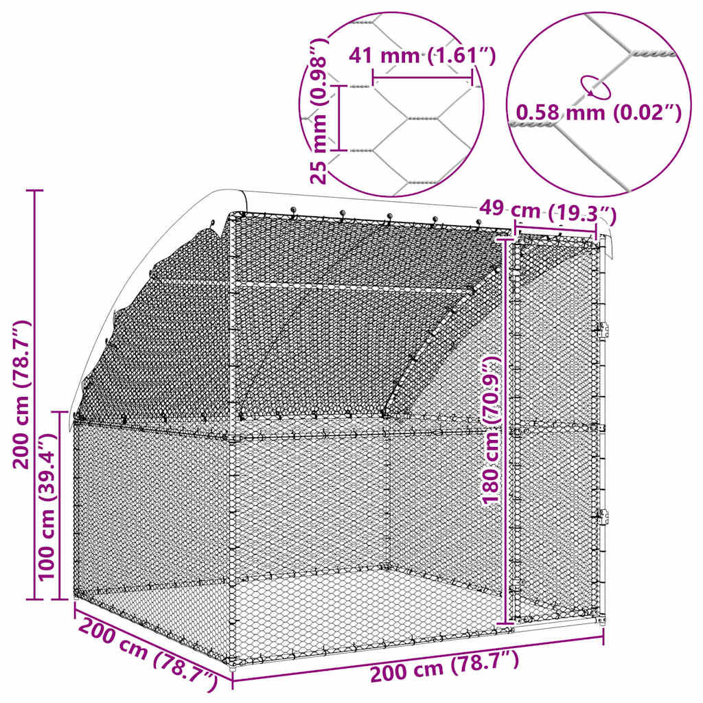 Kippenhok Zilver 2 X 2 X 2 M Gegalvaniseerd Staal 200 cm Met 1 deur
