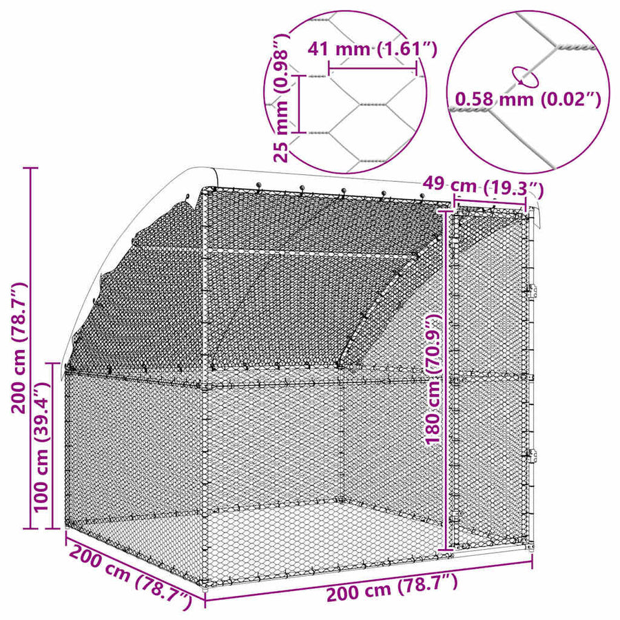 Kippenhok Zilver 2 X 2 X 2 M Gegalvaniseerd Staal 200 cm Met 1 deur