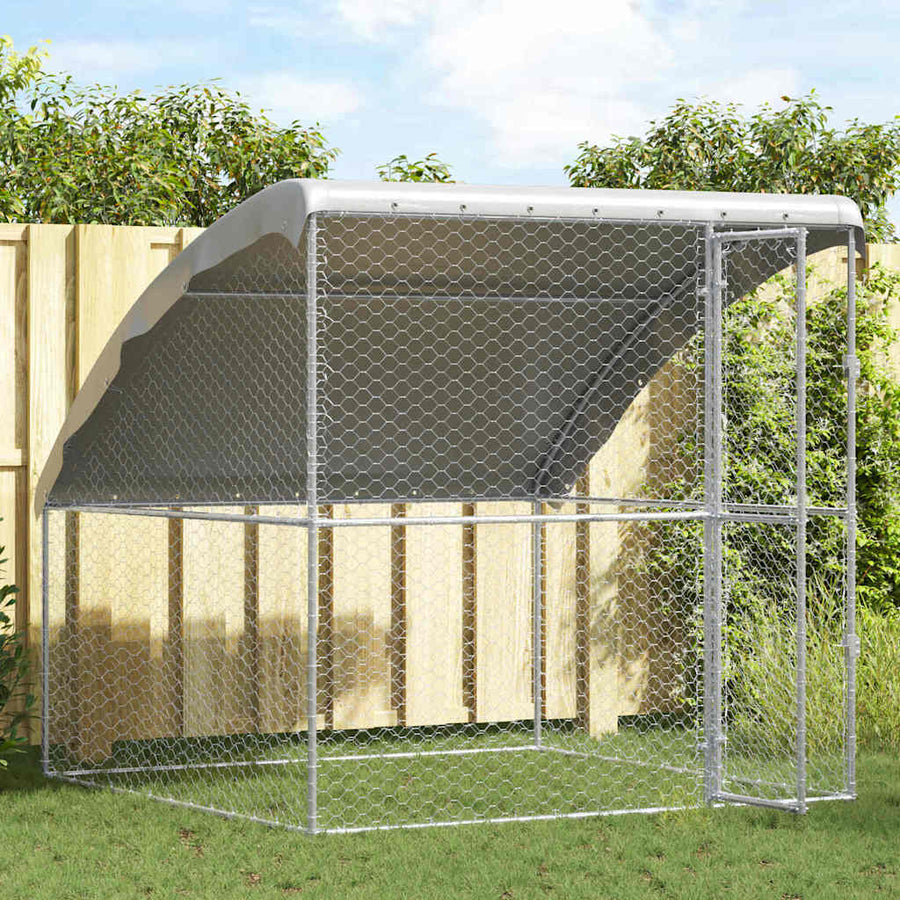 Hondenhok Met Opslag Zilver 2 X 2 X 2 M Staal 200 cm Met 1 deur