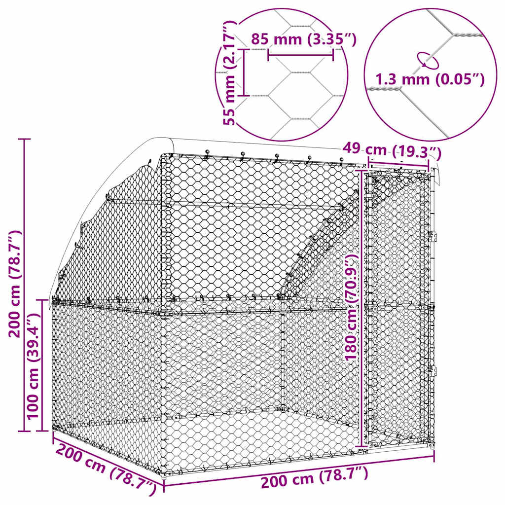 Hondenhok Met Opslag Zilver 2 X 2 X 2 M Staal 200 cm Met 1 deur
