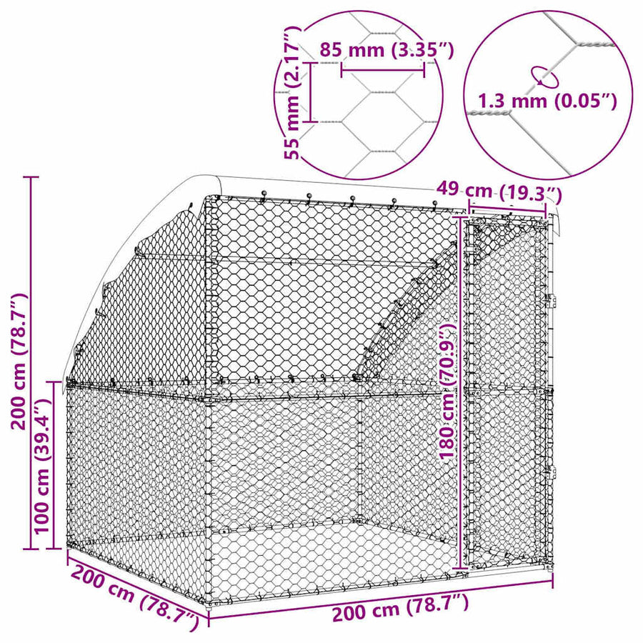 Hondenhok Met Opslag Zilver 2 X 2 X 2 M Staal 200 cm Met 1 deur