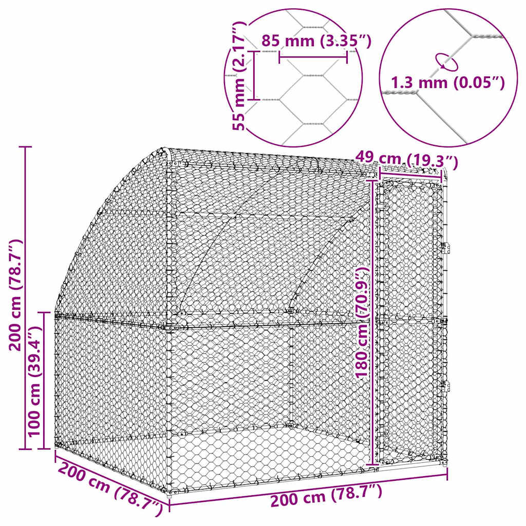 Hondenhok Met Opslag Zilver 2 X 2 X 2 M Staal 200 cm Met 1 deur