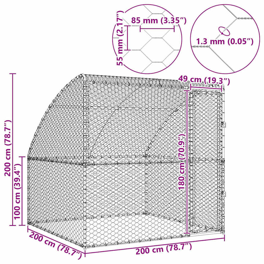 Hondenhok Met Opslag Zilver 2 X 2 X 2 M Staal 200 cm Met 1 deur