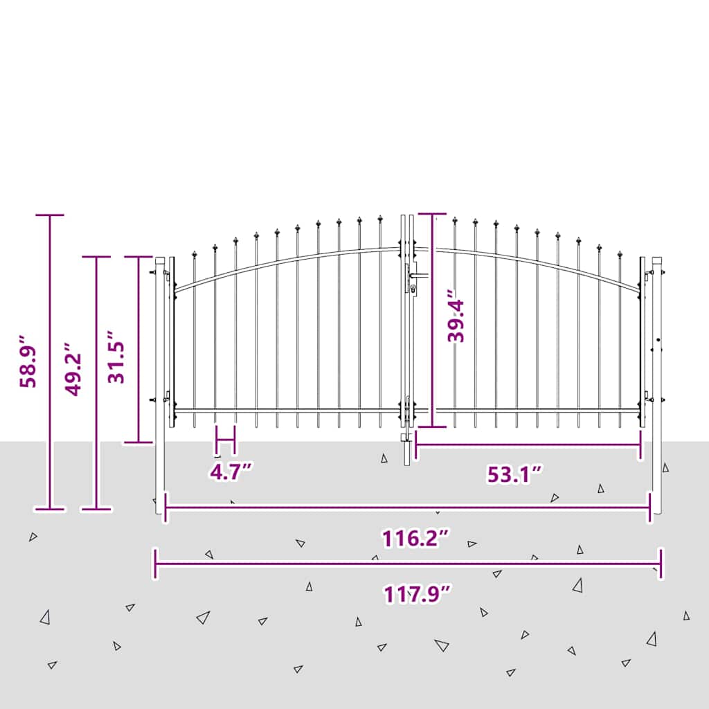 Dubbele Poort met slot Grijs 299,5 x 149,5 cm Staal