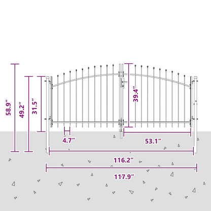 Dubbele Poort met slot Grijs 299,5 x 149,5 cm Staal