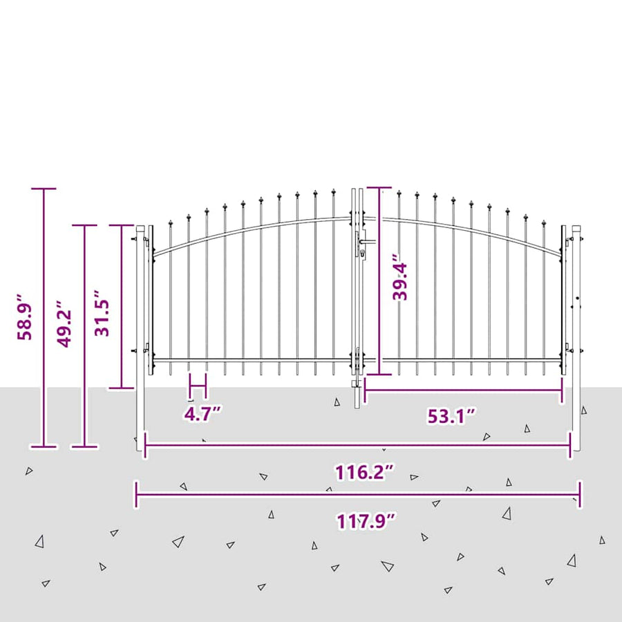 Dubbele Poort met slot Grijs 299,5 x 149,5 cm Staal