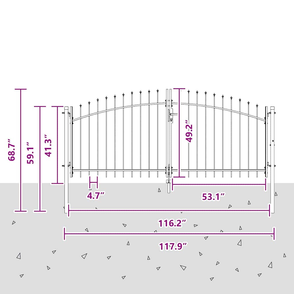 Dubbele Poort met slot Grijs 299,5 x 174,5 cm Staal