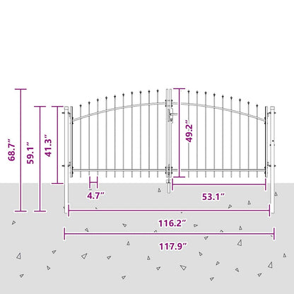 Dubbele Poort met slot Grijs 299,5 x 174,5 cm Staal