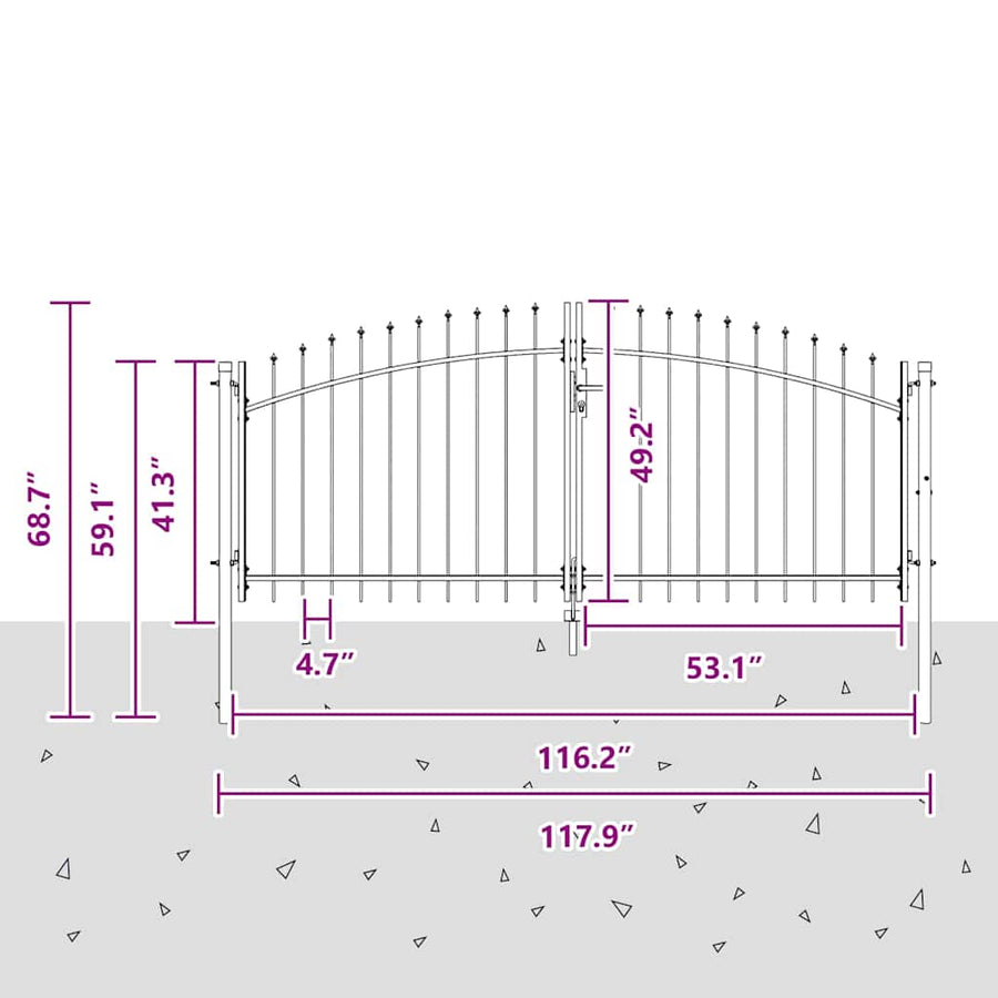 Dubbele Poort met slot Grijs 299,5 x 174,5 cm Staal