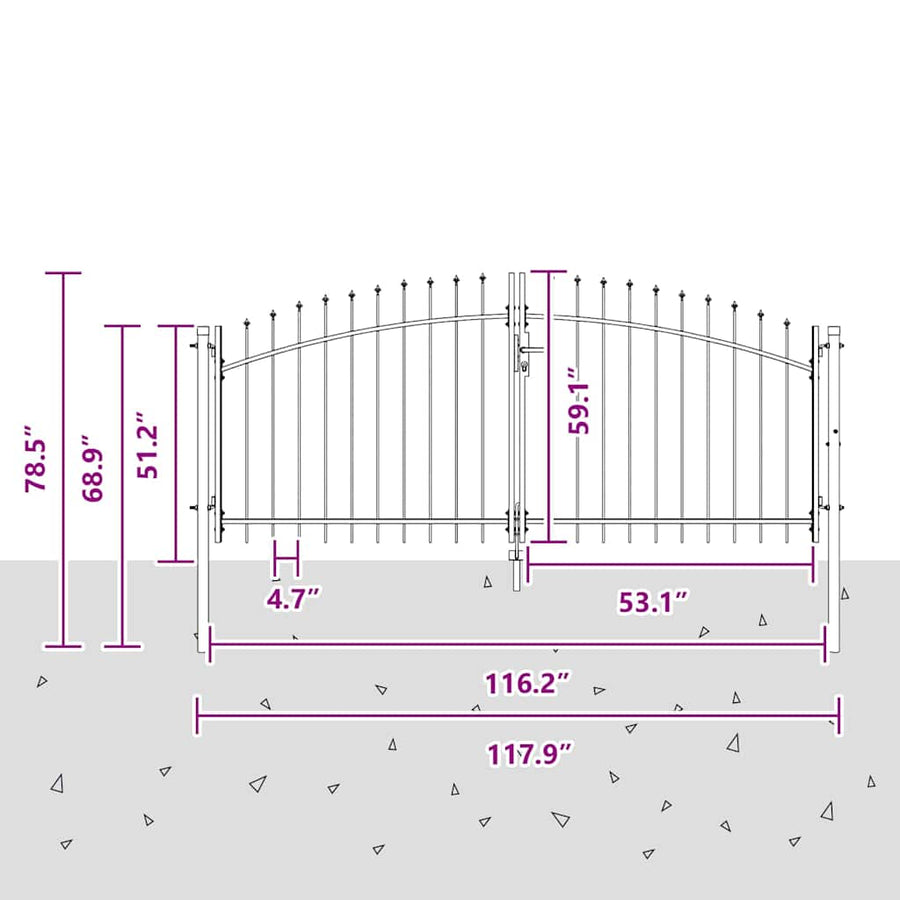 Dubbele Poort met slot Grijs 299,5 x 199,5 cm Staal