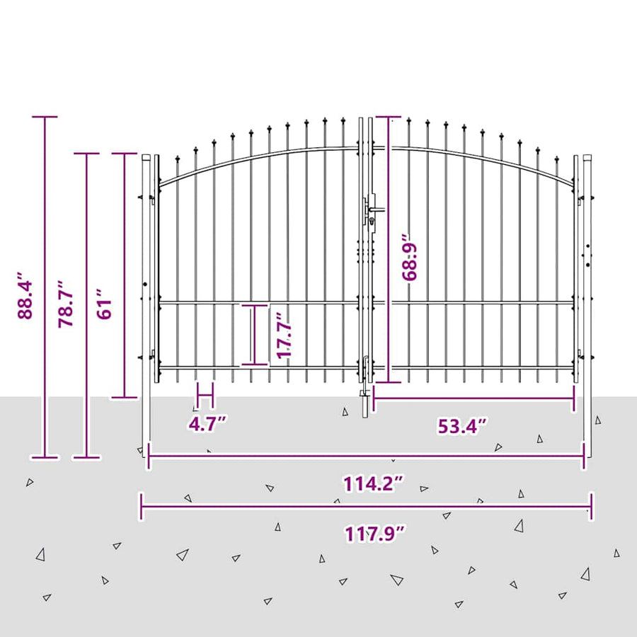 Dubbele Poort met slot Grijs 299,5 x 224,5 cm Staal