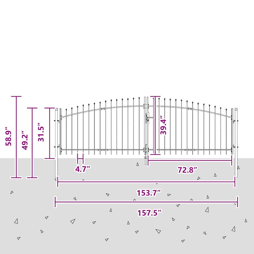 Dubbele Poort met slot Grijs 400 x 199.5 cm Staal