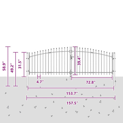 Dubbele Poort met slot Grijs 400 x 199.5 cm Staal