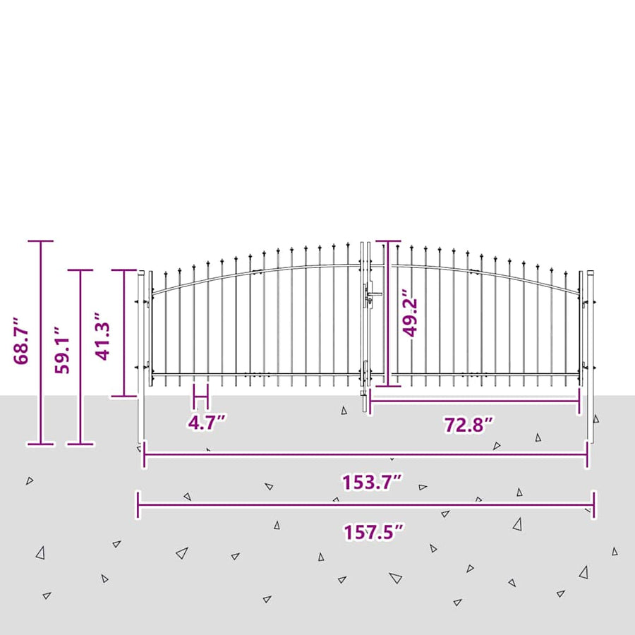 Dubbele Poort met slot Grijs 400 x 199.5 cm Staal