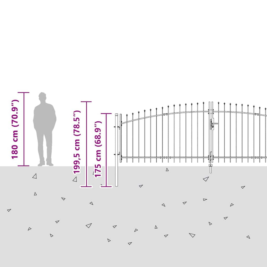 Dubbele Poort met slot Woerden Grijs 400 x 199.5 cm Staal