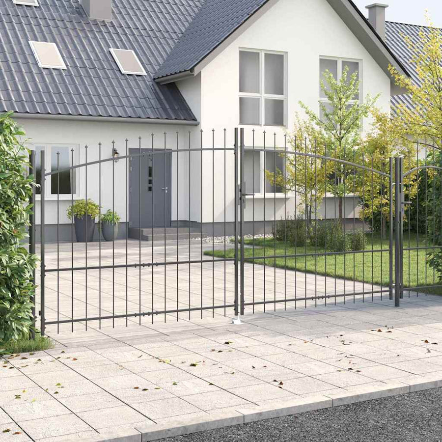 Dubbele Poort met slot Grijs 400 x 199.5 cm Staal