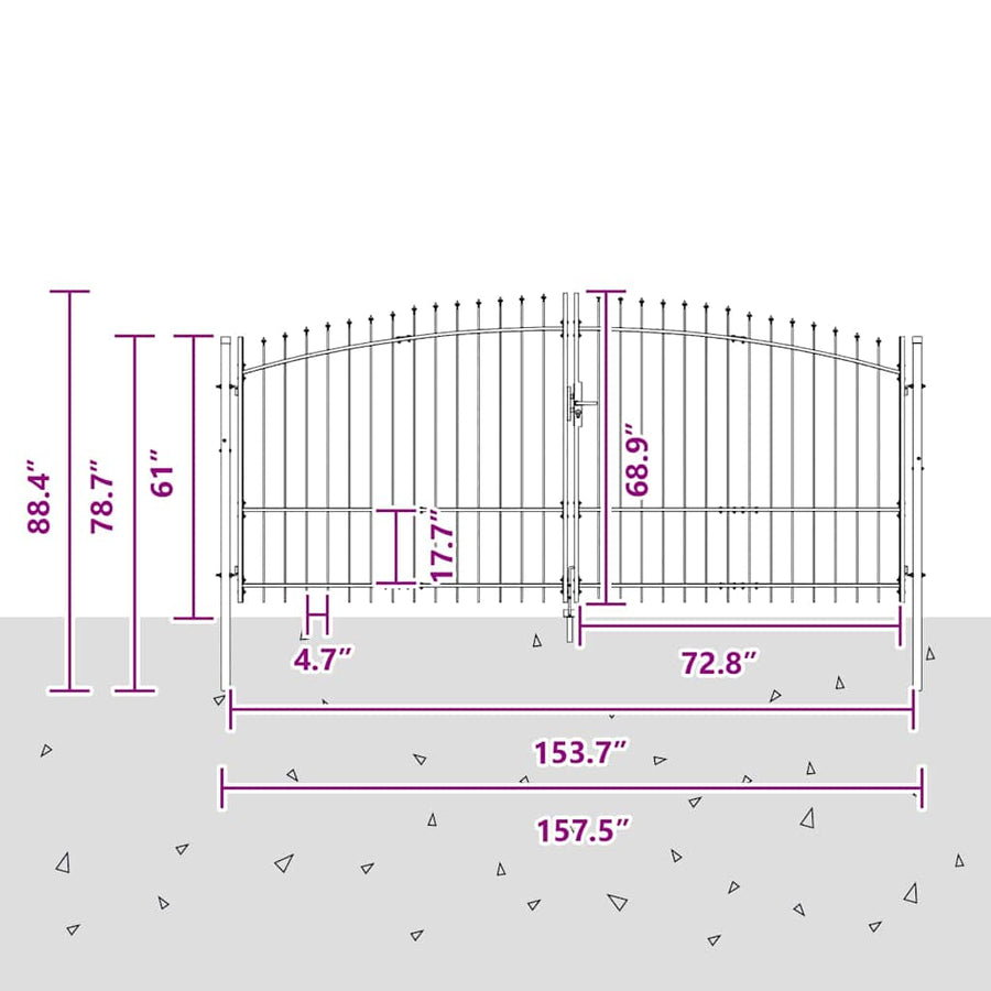 Dubbele Poort met slot Grijs 400 x 199.5 cm Staal