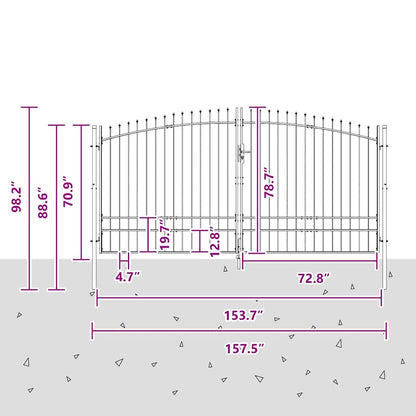 Dubbele Poort met slot Grijs 400 x 199.5 cm Staal
