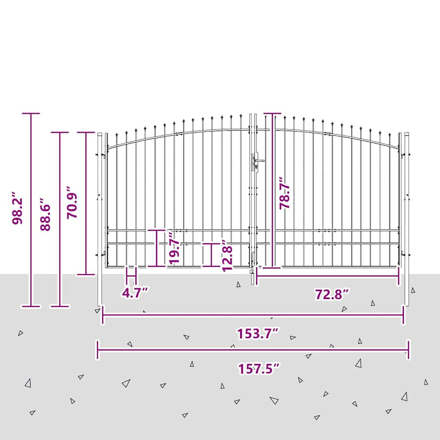 Dubbele Poort met slot Grijs 400 x 199.5 cm Staal
