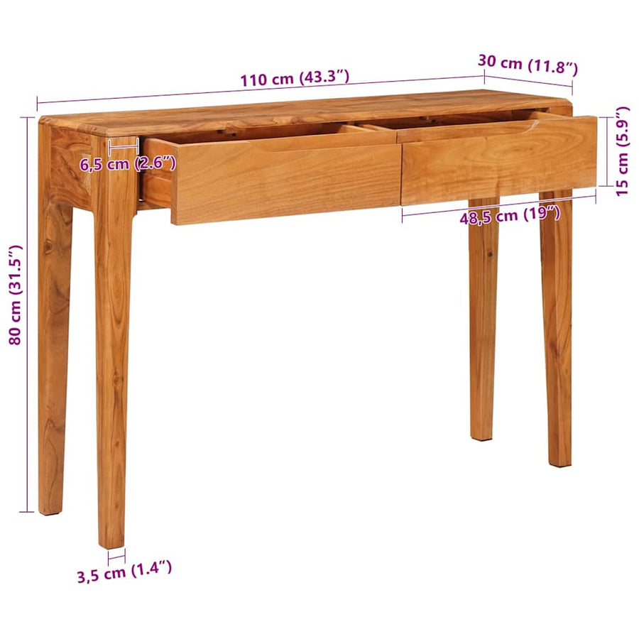 Wandtafel met lade Bruin 110 x 30 x 80 cm Massief acaciahout