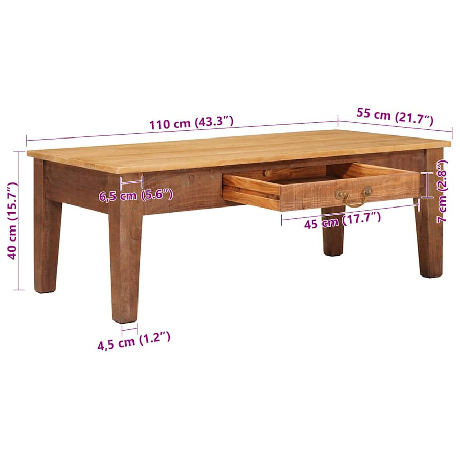 Salontafel met lade Bruin 110 x 55 x 40 cm Massief Mango Hout